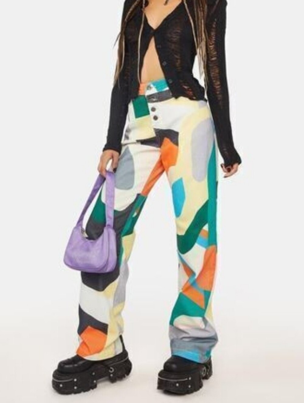 Jaded London | Abstract Art Print Boyfriend Fit Jeans Size W34